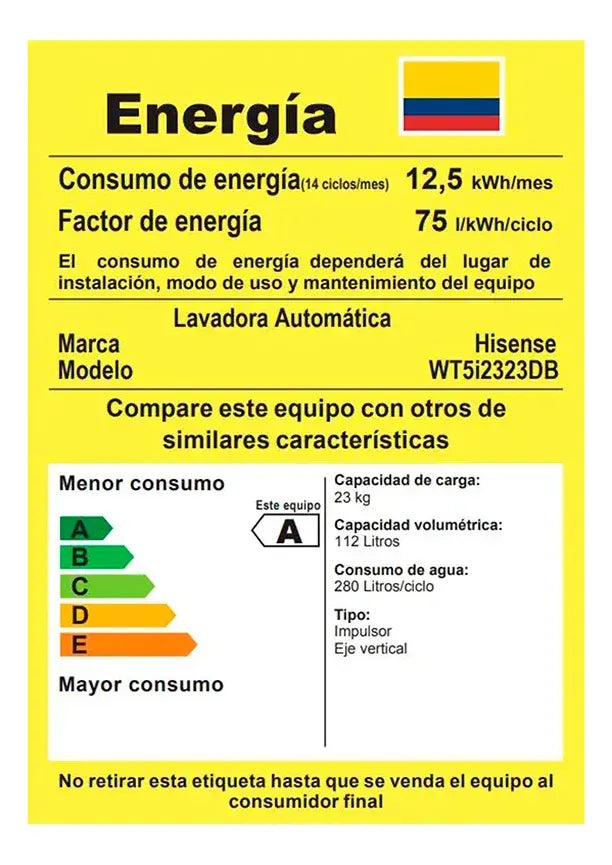 Lavadora Carga Superior Hisense Wt5i2323db 23 Kg Negro