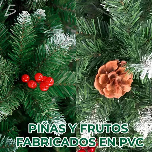 Árbol Navidad Pino Artificial Navideño Piñas Escarcha 2.1m Color Verde