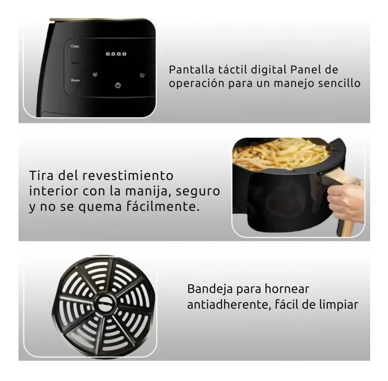 Air Fryer 6l Digital Con Bandeja Antiadherente Casa Cocina Negro