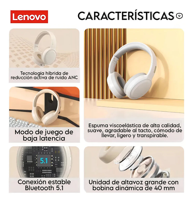Audifonos Inalambricos Bluetooth Lenovo Thinkplus Th30 Color Beige