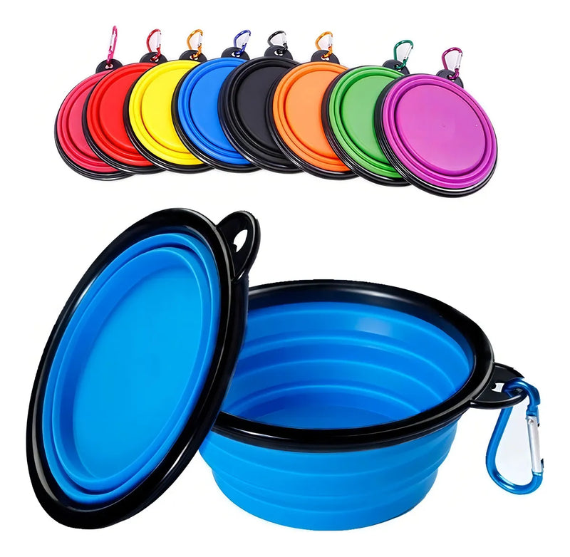 Plato De Goma Plegable Portátil De Mascotas Perro Y Gato Color Negro