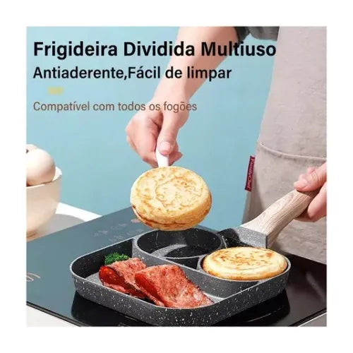 Sarten 3 Compartimientos Divisiones Huevos Pancakes Desayuno Gris