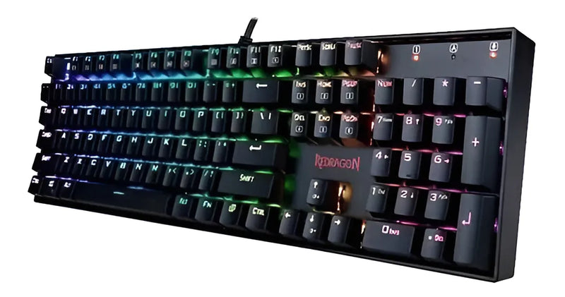 Teclado gamer Redragon Mitra QWERTY Outemu Blue español latinoamérica color negro con luz RGB