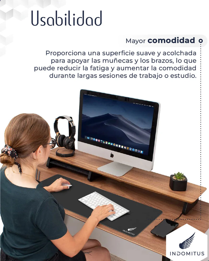 Mousepads Gamer Tapete Escritorio Extra Grande Alfombrilla de Ratón para Oficina Juegos Base Antideslizante Impermeable Keyboard Pad Color Negro Indomitus