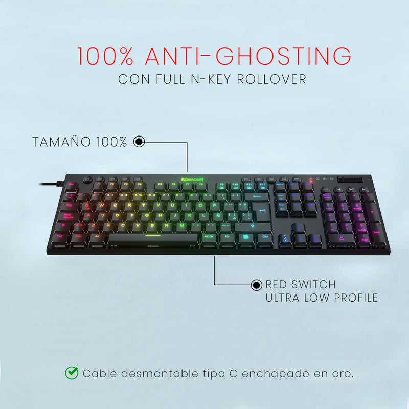 Teclado Gamer Redragon Horus Fs K619 Rgb Switch Rojo Color del teclado Negro Idioma Español Latinoamérica
