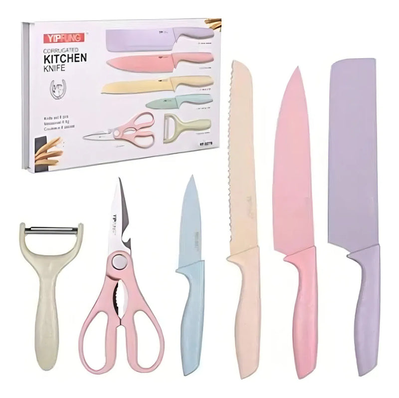 Set De Cuchillos Juego X6 Piezas Colores Pastel Cocina Knife