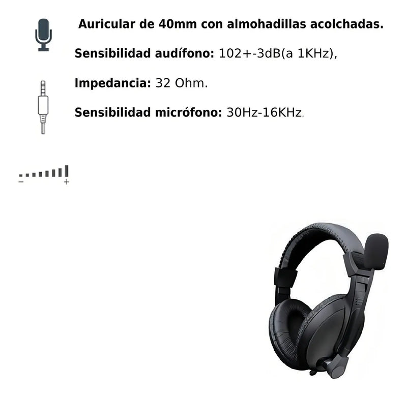 Audifonos Diadema Star Tec 3.5 Mm Negro Con Microfono St-hp-