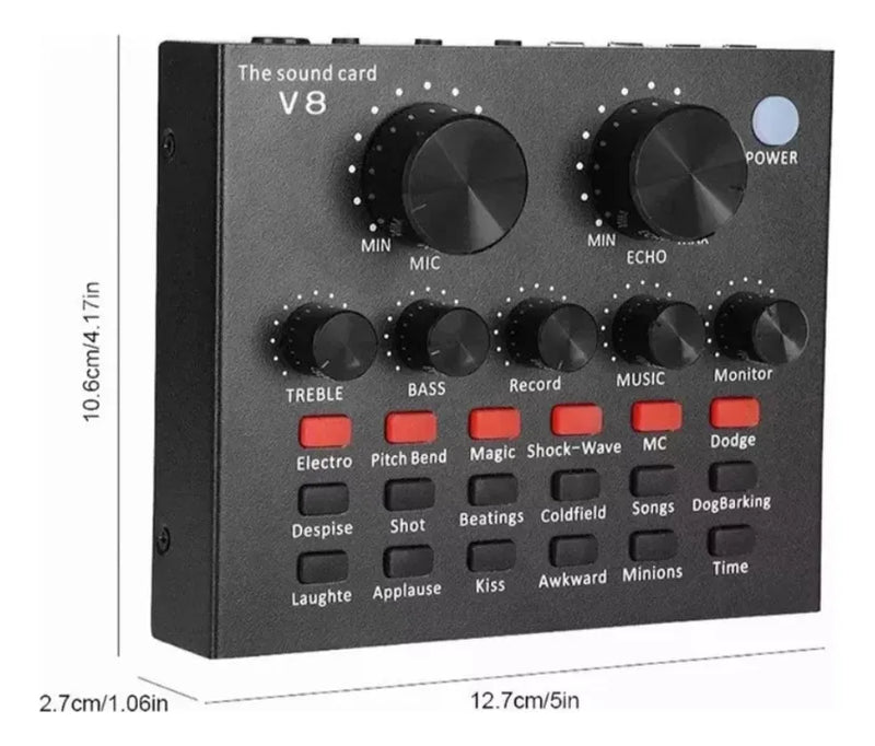 Tarjeta De Sonido V8 Interfaz Consola De Audio Grabación Negro