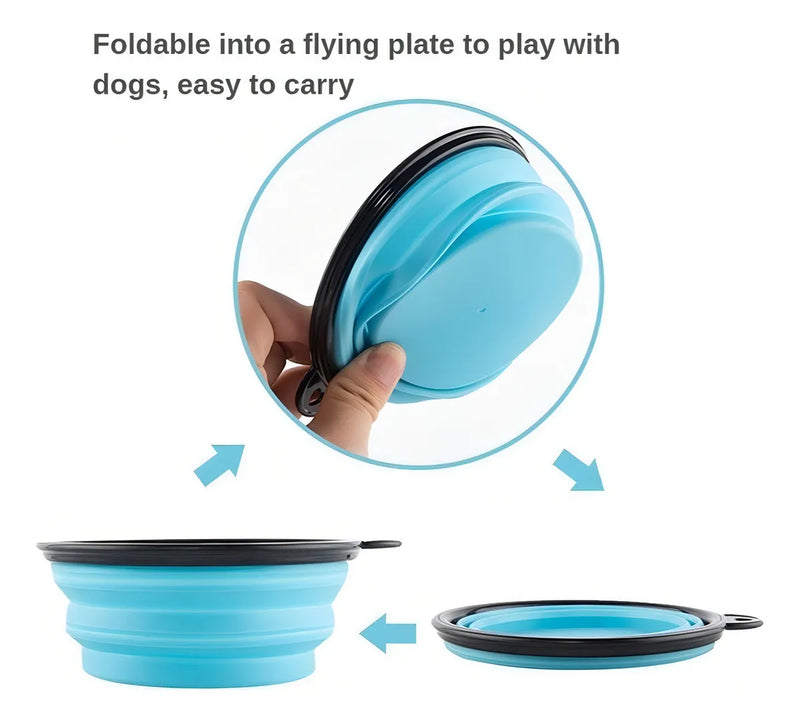 Plato De Goma Plegable Portátil De Mascotas Perro Y Gato Color Negro
