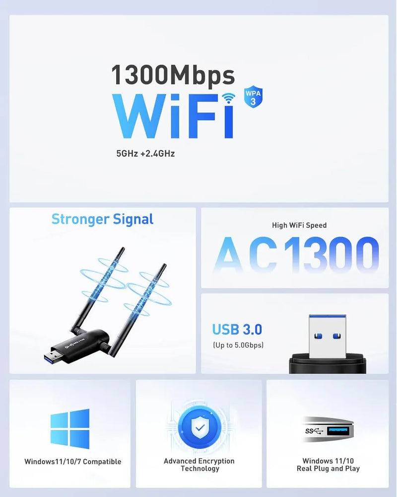 Adaptador Inalambrico Usb Wifi Para Pc 802.11ac 1200 Mbps