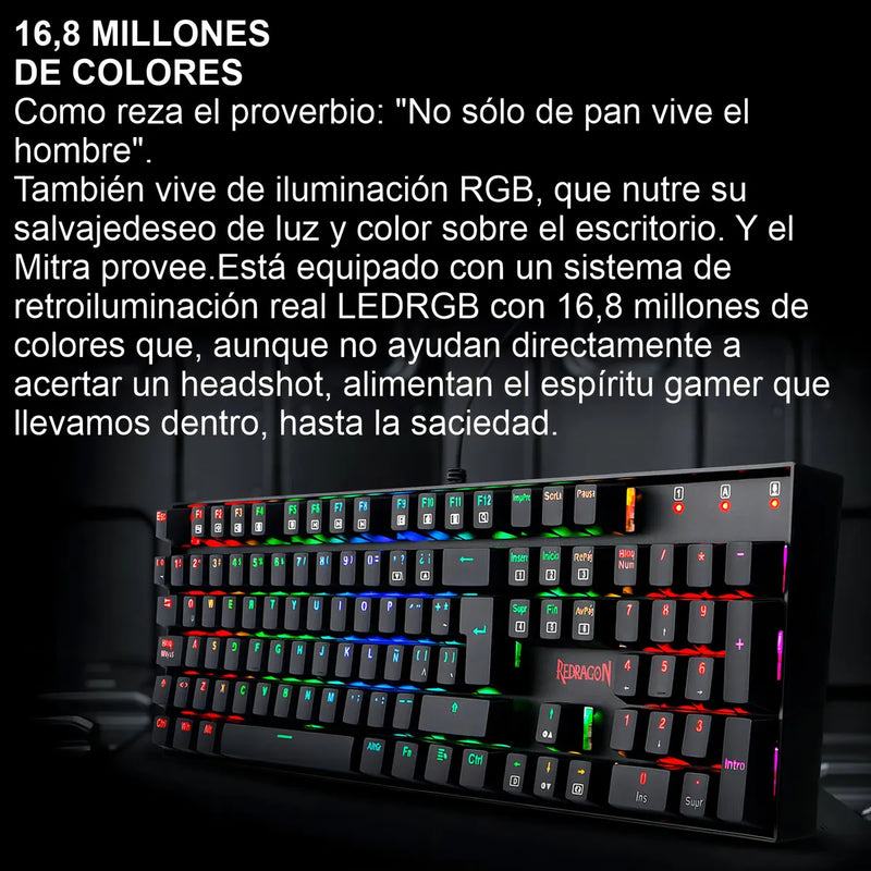 Teclado Gamer Redragon Mitra K551 Spanish Red Switch Black Teclado Negro Idioma Español España