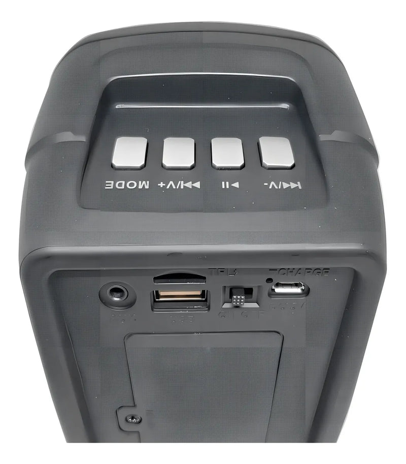 Parlante Portátil Mini Cabina Bluetooth Luz Led Radio Fm Color Negro