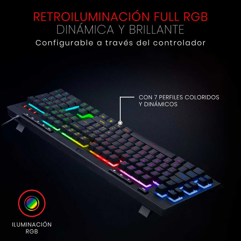 Teclado Gamer Redragon Shiva K512 RGB QWERTY Español Latinoamérica Color Negro con Luz RGB