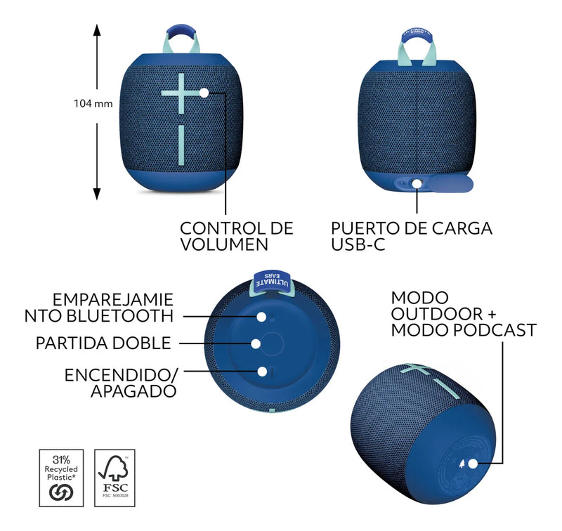 Ultimate Ears Wonderboom 4, Parlante Bluetooth Azul