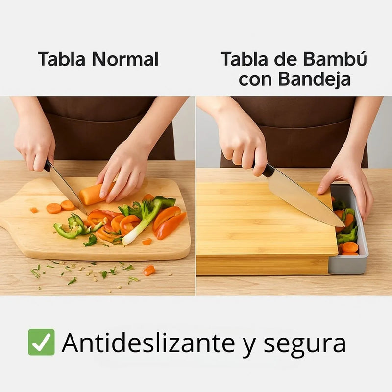 Tabla Cortar Bambú Bandeja Recolectora Organizacion Cocina Lisa