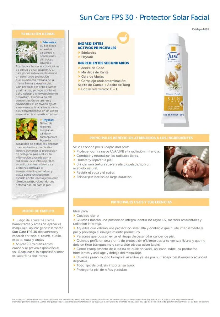 Sun Care Fps 30 Protector Solar Facial Just 25g Hidrata D0r