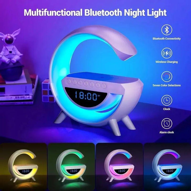 Lampara Parlante Con Bt Cargador Inalámbrico Y Reloj