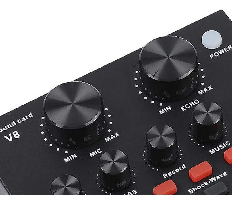 Interfaz Mezclador De Audio Externo Usb Tarjeta De Sonido V8 Negro