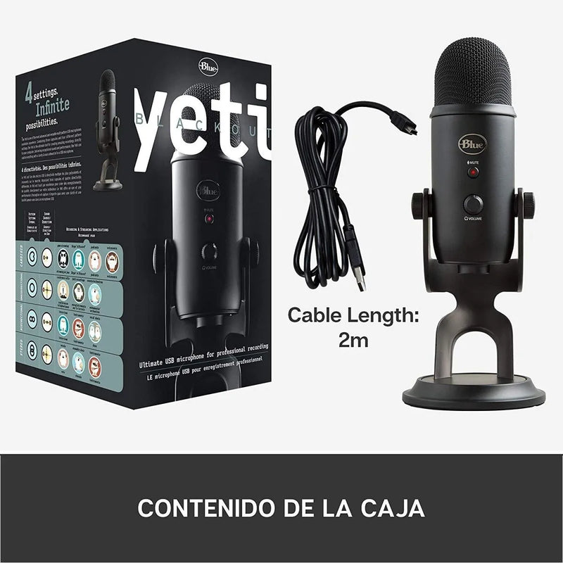 Micrófono Blue Yeti Condensador Omnidireccional color blackoutS