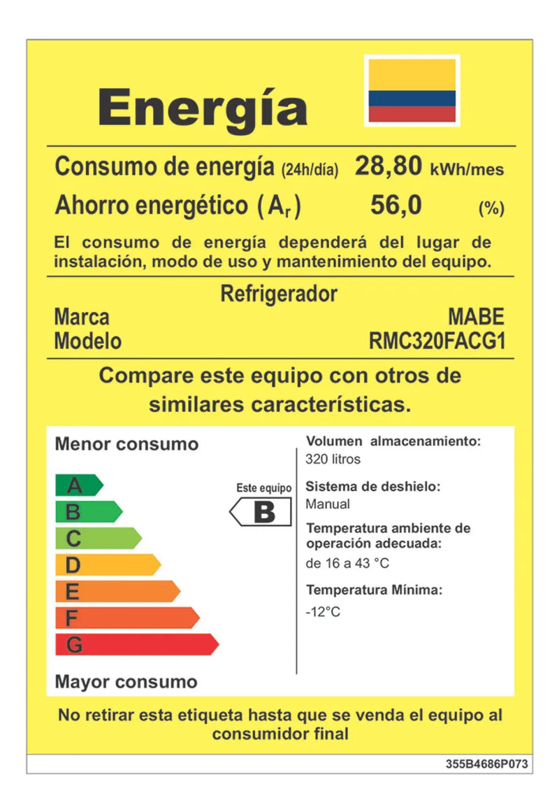 Nevera Convencional 320 Litros Brutos Mabe RMC320FACG1 Color Grafito