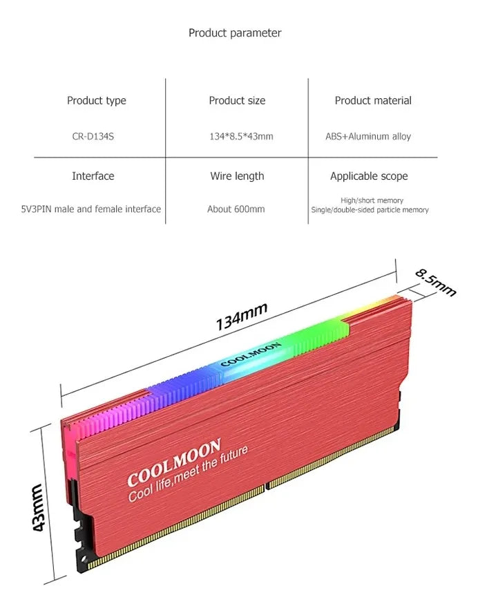 Disipador De Calor Para Ram Con Rgb 5v 3 Pines Ram Cooler