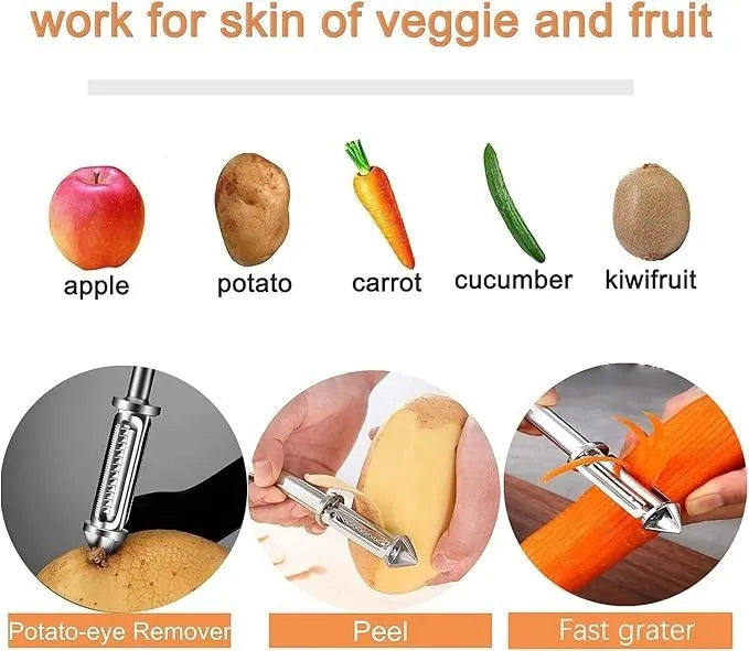 Pelador Multifuncional En Acero Inoxidable 3 En 1 Verduras Plateado