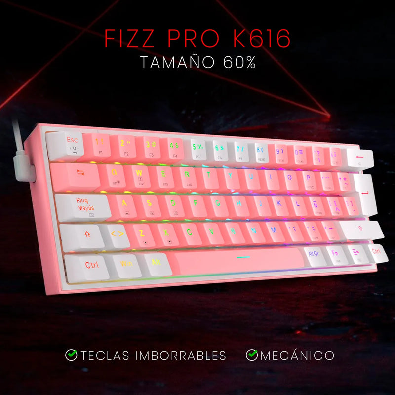 Teclado Redragon Fizz Pro K616-rgb Rosa/blanco Español Gamer Color Del Teclado Rosa Idioma Español Latinoamérica