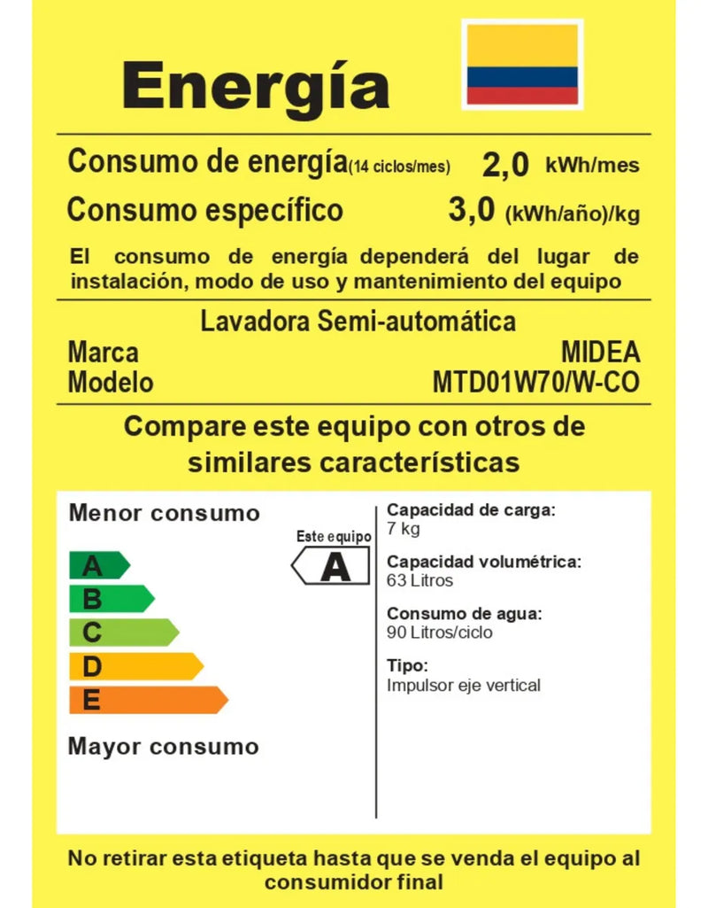 Lavadora Doble Tina Midea 7kg Blanco