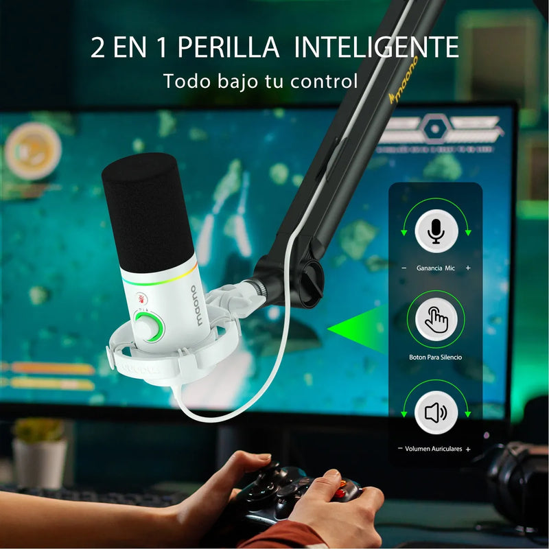 Maono PD200X Micrófono Pc Gamer Rgb Dinamico Usb/xlr Podcast Color Blanco