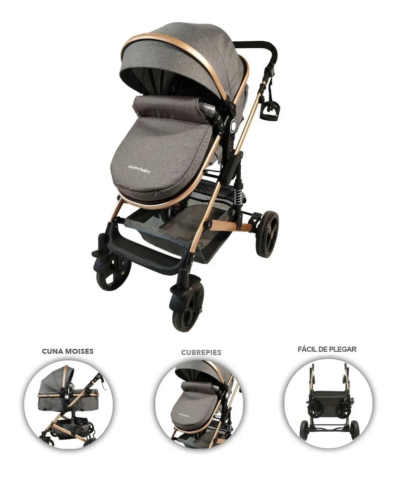 Coche Bebe Moisés Happy Baby Fj Color Gris
