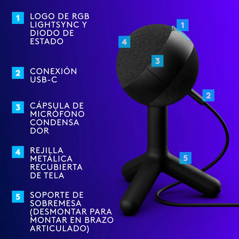 Micrófono De Condensador Logitech G Negro/rgb