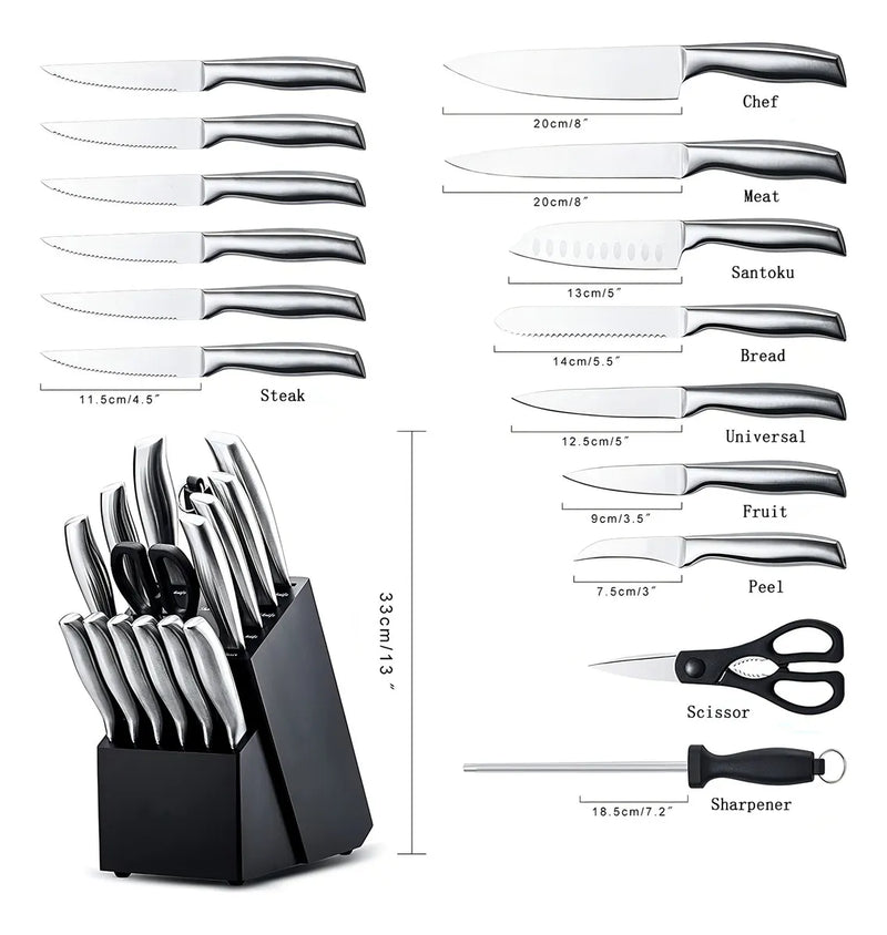Juego Cuchillos Cocina Set 15 Piezas Acero Quirúrgico Base De Madera Modernos Premium