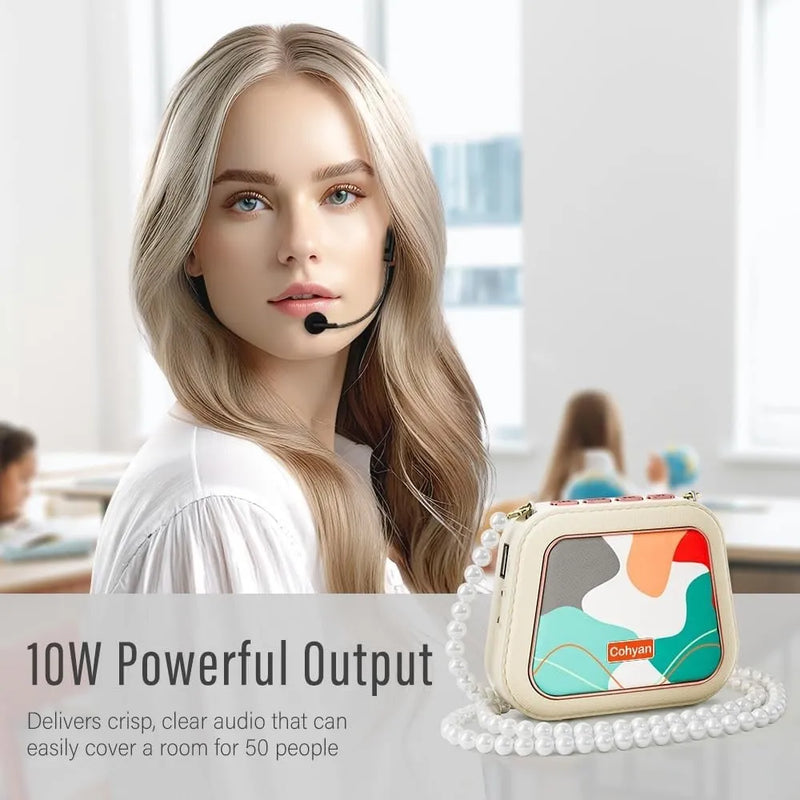 Amplificador De Voz Portátil Recargable Con Micrófono Profes Beige