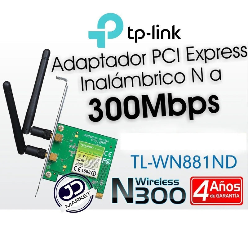 Tarjeta Red Pci Express Wifi N 300mbps Tp-link Tl-wn881nd