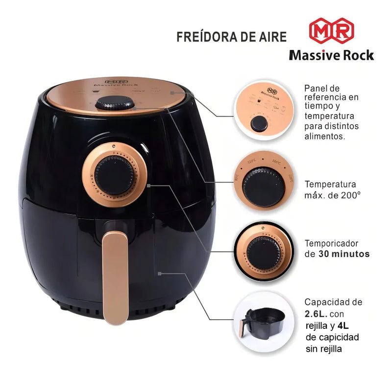 Freidora de aire Massive Rock 2029-9913 de 4L color negro