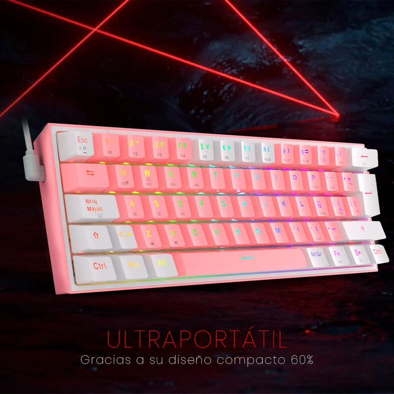 Teclado Redragon Fizz Pro K616-rgb Rosa/blanco Español Gamer Color Del Teclado Rosa Idioma Español Latinoamérica