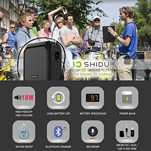 Shidu Amplificador De Voz Con Bluetooth 18 W Con Microfono C Black