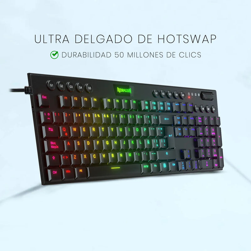 Teclado Gamer Redragon Horus Fs K619 Rgb Switch Rojo Color del teclado Negro Idioma Español Latinoamérica