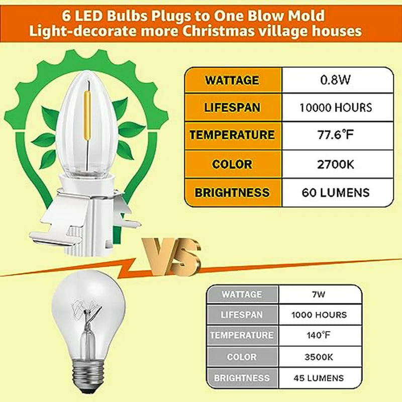 Luces Led C7 Para Villa Navideña, 6 Bombillas 9 8ft, Calido