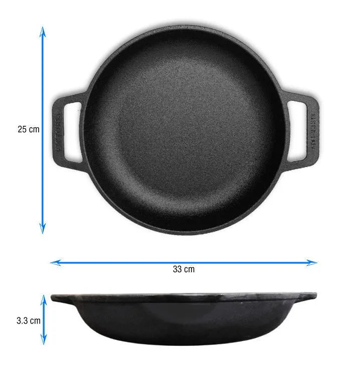 Sartén Doble Asa De Hierro Fundido Curado Victoria® 25 Cm Color Negro
