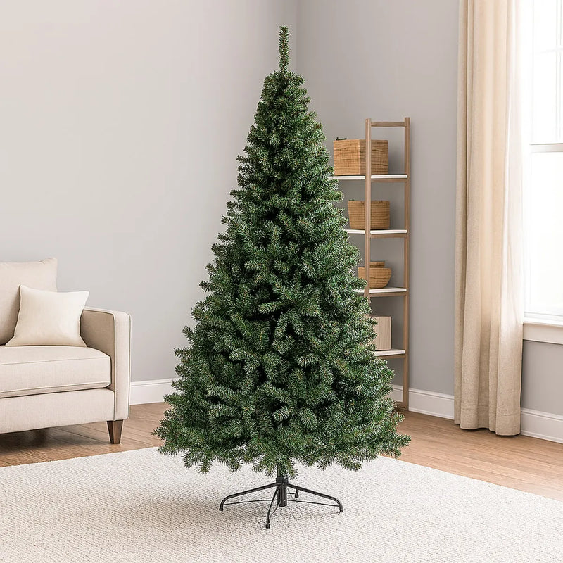 Árbol Pino De Navidad Cascada 2.25m Para Adornos Bolas Luces Verde Oscuro