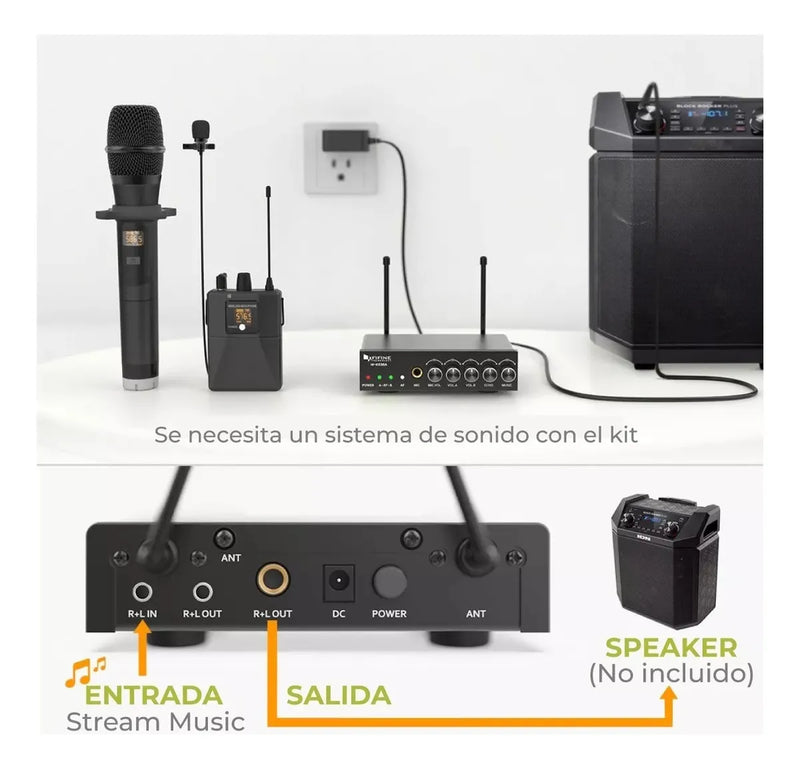 Sistema de micrófono UHF con doble cable Fifine K036, color negro