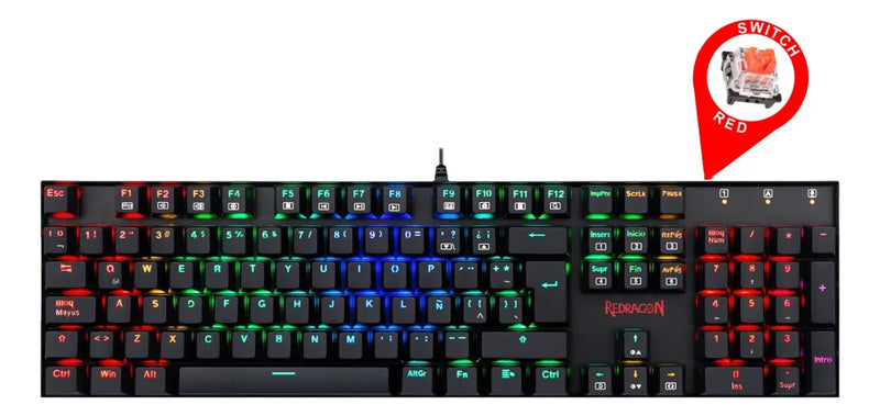 Teclado Gamer Redragon Mitra K551 Spanish Red Switch Black Teclado Negro Idioma Español España