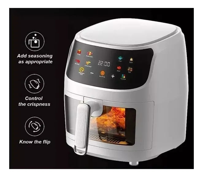 Freidora De Aire 8 Litros Sin Aceite Grande Air Fryer Negro Y Blanco