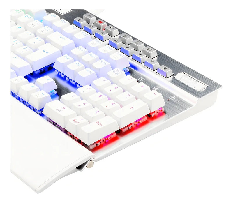 Teclado Redragon Yama QWERTY Outemu Purple español latinoamérica color blanco con luz RGB