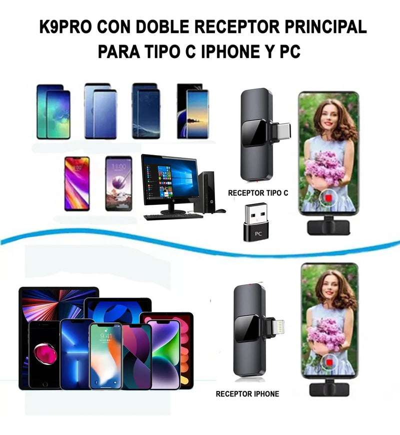 Micrófono Inalámbrico de Solapa Con Caja Original K9Pro JuandaColombia Color Negro