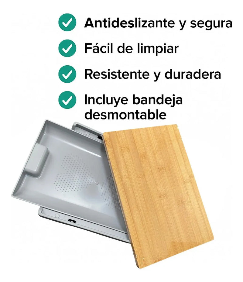Tabla Cortar Bambú Bandeja Recolectora Organizacion Cocina Lisa