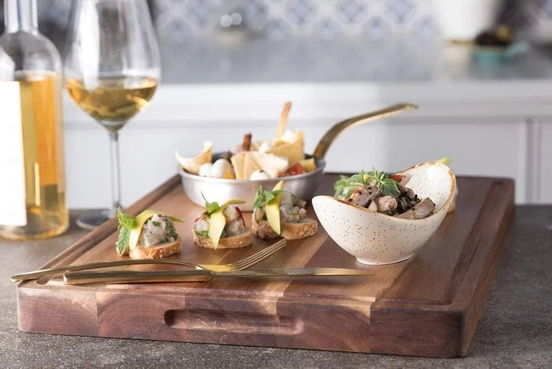 Tablas De Madera Teca Para Picar Alimentos Mediana Con Ranur Liso Marrón