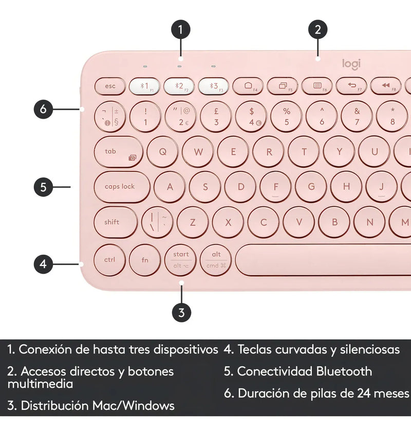 Logitech K380 Teclado Bluetooth Multi dispositivo Rosado Color del teclado Rosa Idioma Español