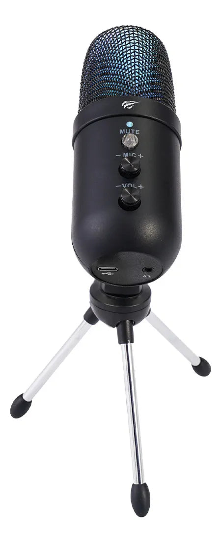Micrófono USB para videojuegos Havit Gk51 Rgb cardioide negro para escritorio